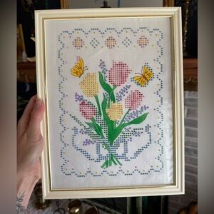 Vintage Floral Bouquet with Butterflies Art Framed Art